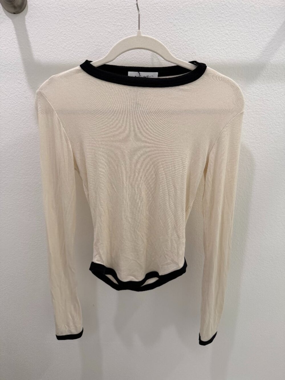 The Line by K Cream Black Trim Ribbed Long Sleeve Top Size S